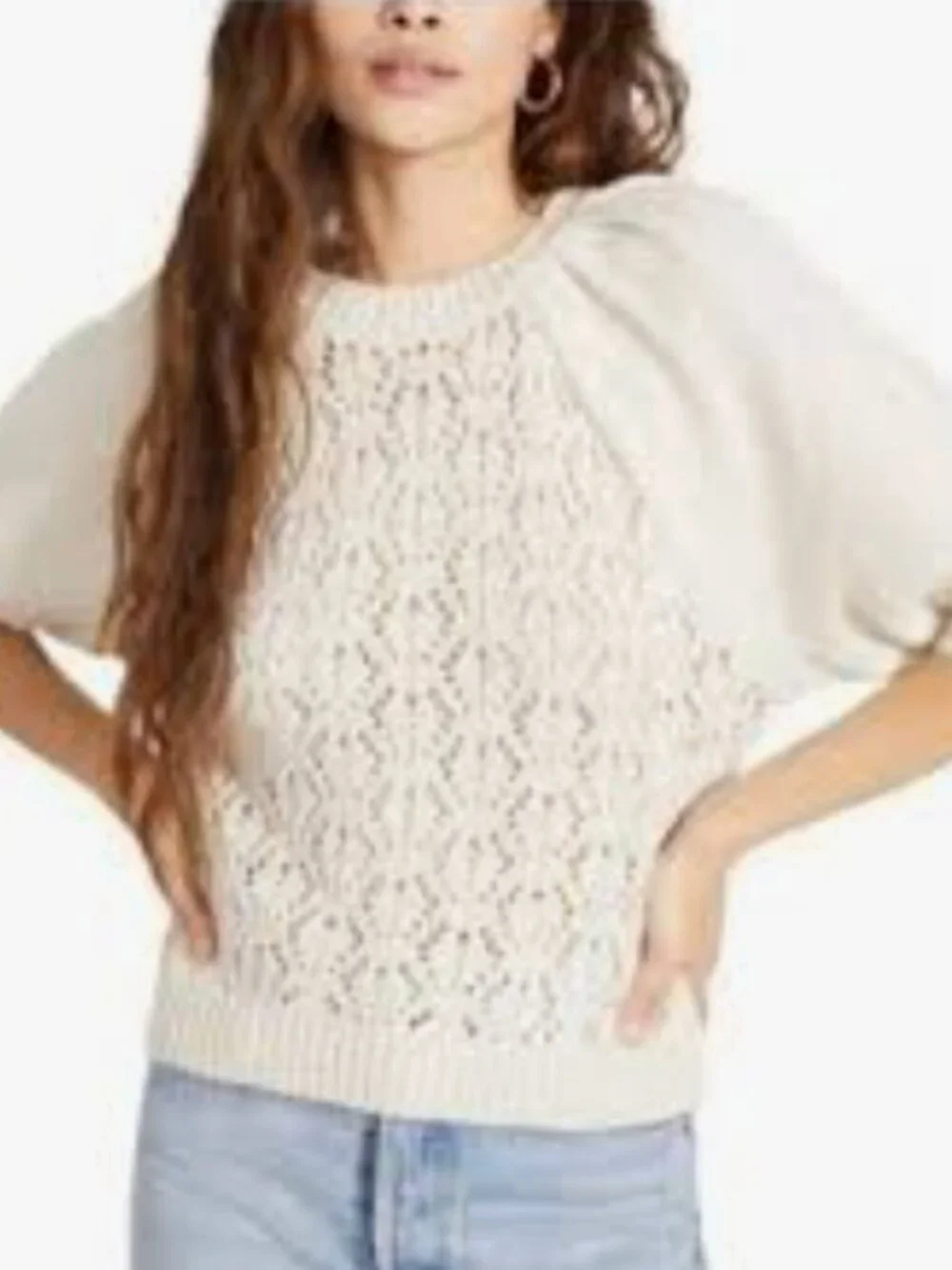 BB DAKOTA Steve Madden Come Here Soften Puff Sleeve Pointelle Knit Sweater